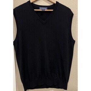 Brook Brother Wool Vest Black Sweater Large Mens V neck Sleeveless Merino
